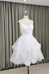 Lovely White Tulle V-Neck Short Party Dress,Homecoming Dress