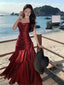 Lovely Wine Red Satin Mermaid Chic Sweetheart Classy Prom Dress, Wine Red Satin Long Eveming Dress