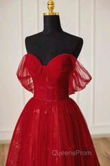 Lovely Wine Red Tulle Sweetheart Off Shoulder Evening Prom Dress, Wine Red Long Party Dress