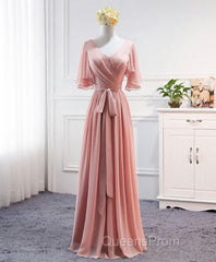 Simple V Neck Chiffon Long Evening Prom Dress, Bridesmaid Dress