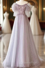 Luxurious A Line Off The Shoulder Pink Long Evening Prom Dress