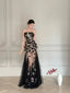 Luxurious Black A-Line 3D Floral Sequin Strapless Tulle Long Classy Prom Dress