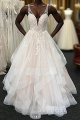 Luxurious Long A-line Princess Tulle Lace Backless Wedding Dress