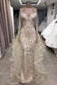 Luxurious Long Sleeves Off-The-Shoulder Prom Party Gowns With Fully-Covered Beads