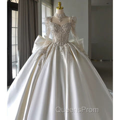Luxury Ball Gown Sweetheart Neckline Long Sleeves Sequin White Wedding Dress Brides Dress