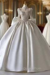 Luxury Ball Gown Sweetheart Neckline Long Sleeves Sequin White Wedding Dress Brides Dress