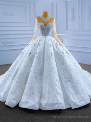 Luxury Dubai Sequins Long Sleeve Crystal Wedding Dress