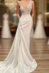 Luxury Evening Dress Mermaid One-Shoulder Appliques Beaded Long Turkey Dubai Saudi Arabic Evening Gown Evening Prom Dress