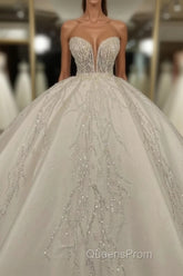 Luxury Long Ball Gown Sweetheart Glitter Wedding Dress