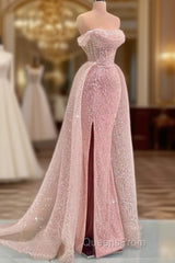 Luxury Mermaid Pink Floor Length Sleeveless Sequin Evening Prom Dress