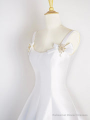 White Satin Short Prom Dress, Simple A-Line Evening Party Dress