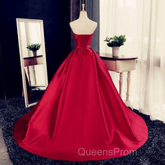 Maroon Satin Strapless Ball Gowns Quinceanera Dress