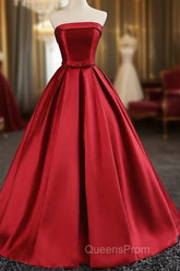 Maroon Satin Strapless Ball Gowns Quinceanera Dress