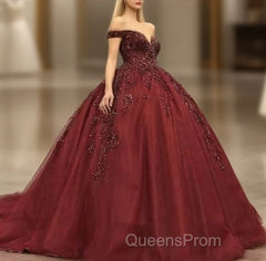 Maroon Wedding Dress Off Shoulder Evening Prom Dress
