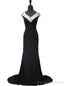 Mermaid Beaded Crystals Floor Length Black Prom Dress