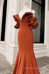 Mermaid Burnt Orange Ruffles Shoulder Dress
