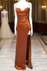 Mermaid Burnt Orange Satin Cross Back Dress