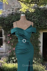 Mermaid Dark Green Cold Shoulder Satin Dress
