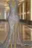 Mermaid Front Slit Deep V-Neck Halter Court Paillette Evening Prom Dress