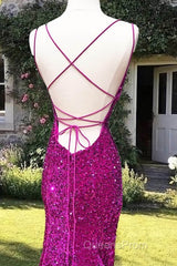 Mermaid Fuchsia Sequin Open Back Dress