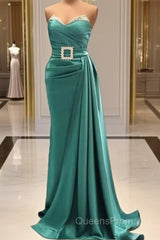 Mermaid Green Beaded Strapless Satin Dress