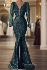 Mermaid Green Long Sleeve Sequin Evening Prom Dress