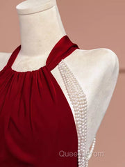 Mermaid Halter Burgundy Long Evening Prom Dress