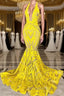Mermaid Halter Floor-length Sleeveless Open Back Appliques Lace Evening Prom Dress