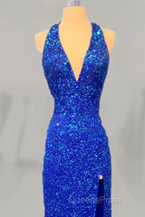 Mermaid Halter Sequin Split Dress
