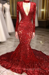 Mermaid High Neck Long Sleeves Evening Prom Dress