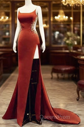 Mermaid High Slit Spaghetti Strap Satin Dress