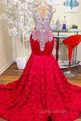 Mermaid Jewel Lace Sequined Applique Sleeveless Floor-length Evening Prom Dress