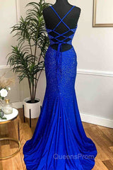 Mermaid Long Red Evening Prom Dress with Rhinestones,Royal Blue Bodycon Dress