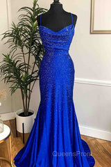 Mermaid Long Red Evening Prom Dress with Rhinestones,Royal Blue Bodycon Dress