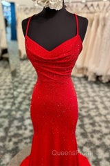 Mermaid Long Red Evening Prom Dress with Rhinestones,Royal Blue Bodycon Dress