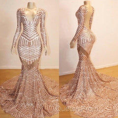 Mermaid Long Sleevess V-Neck Sequined Sweep Train Evening Prom Dress