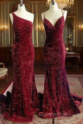 Mermaid Maroon Sequin Formal Dress