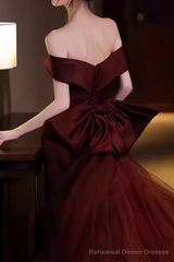 Mermaid Off Shoulder Evening Dress with Bow Burgundy Prom Dress