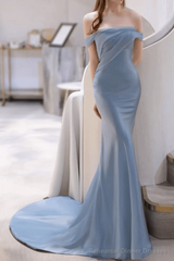 Mermaid Off The Shoulder Light Sky Blue Party Dresses Long Prom Dresses