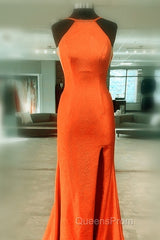 Mermaid Orange Evening Prom Dress Halter Neck Split