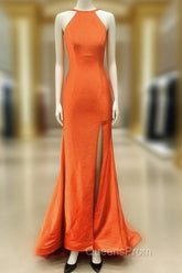 Mermaid Orange Evening Prom Dress Halter Neck Split