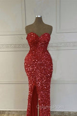 Mermaid Red Sequin Strapless Gown