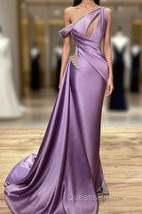 Mermaid Ruffle One Shoulder Lavender Beading Evening Prom Dress
