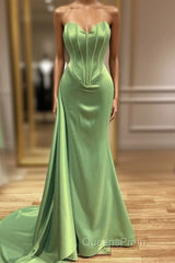 Mermaid Sage Green Corset Satin Evening Prom Dress