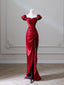 Mermaid Satin Burgundy Long Classy Prom Dress, Mermaid Burgundy Long Classy Dress