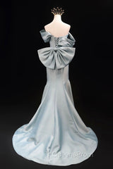 Mermaid Satin Floor Length Evening Prom Dress, Blue Off The Shoulder Evening Party Dress