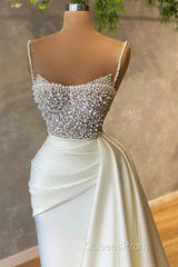 Mermaid Satin Spaghetti Strap Sweetheart Sequined Beaded Long Evening Prom Dress Gorgeous Evening Dress