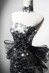 Mermaid Sequin Tulle Black Long Evening Prom Dress, Black Long Formal Dress