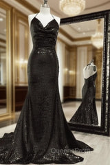 Mermaid Sequins Bridesmaid Dress Cowl Neck