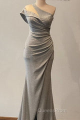 Mermaid Silver Glitter Dress One Shoulder Split